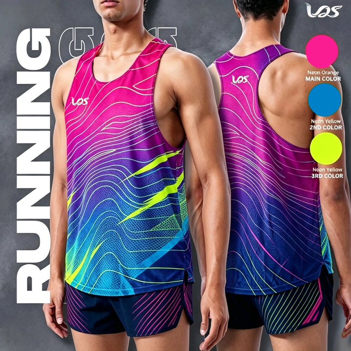 Wavestripes Neon Running Singlet